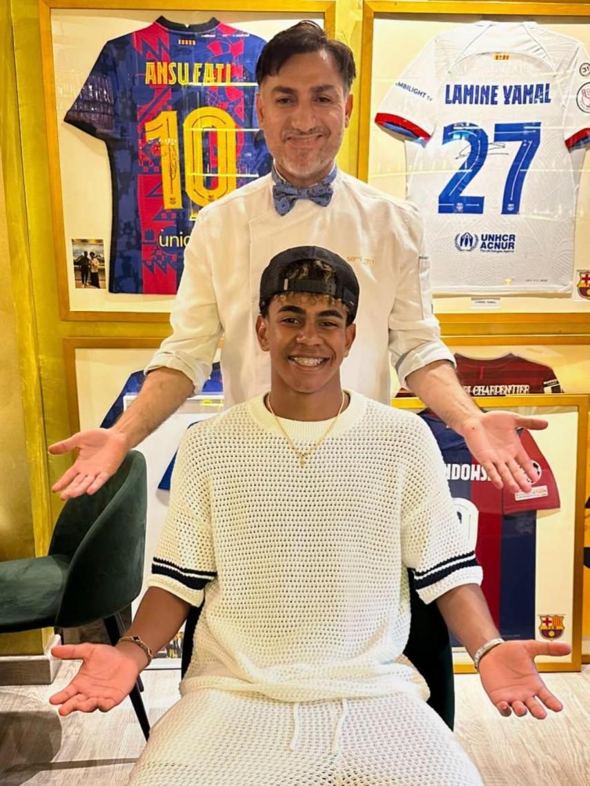 Lamine Yamal durante una de las visitas al restaurante Gaudim