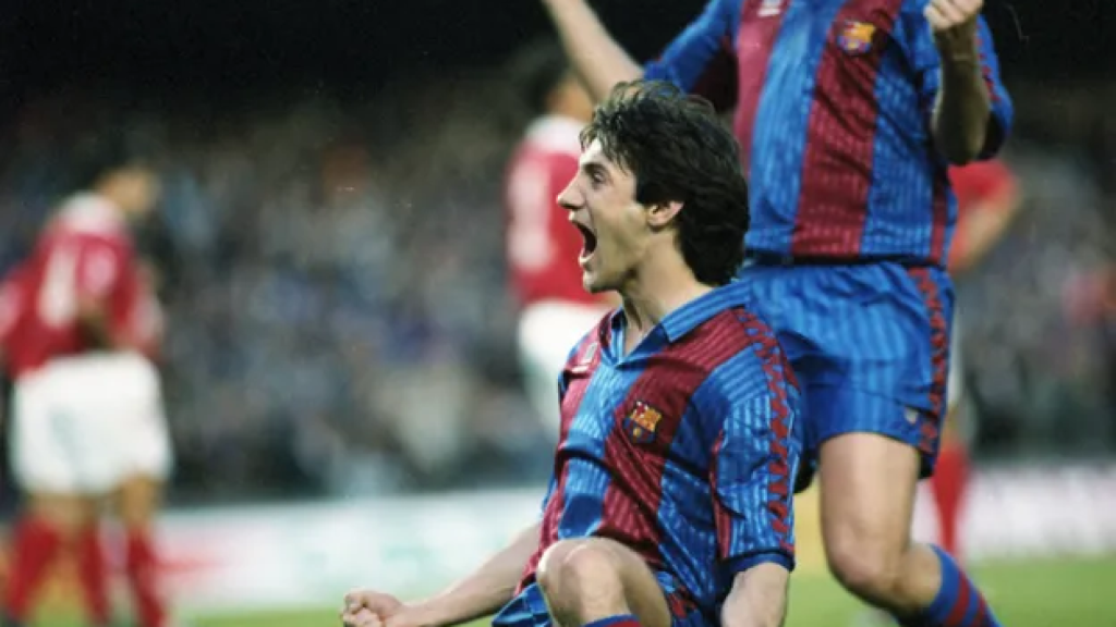 Bakero celebra un gol al Benfica en 1992