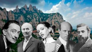 Imágenes de Dalí, Miró, Rosalía, Pau Casals y Gaudí con Montserrat de fondo