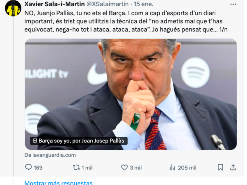 Tuit de Sala i Martín contra Juanjo Pallàs