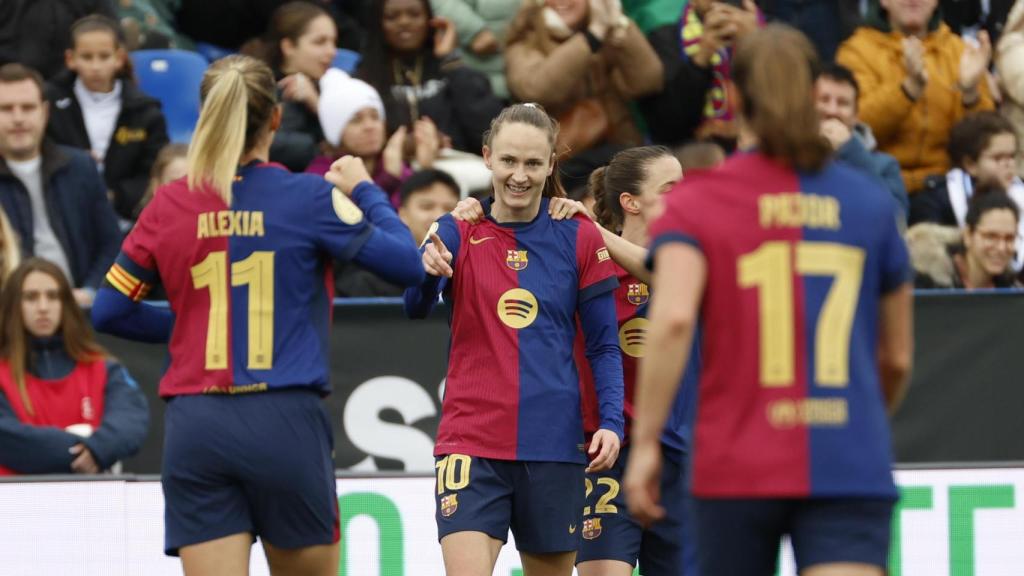 Caroline Graham Hansen celebra su gol en la final de la Supercopa Femenina