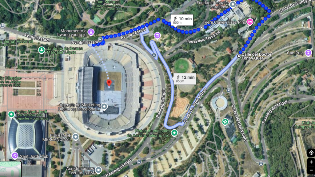Trayecto hasta Montjuïc desde el aparcamiento de motos habilitado