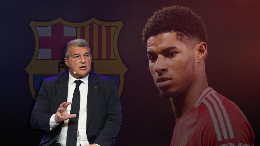 Joan Laporta y Marcus Rashford, en un fotomontaje de Culemanía