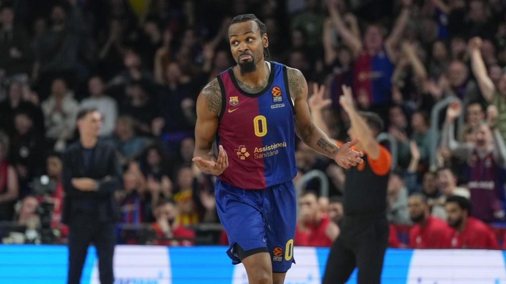 La reacción de Kevin Punter durante el partido del Barça contra el Olympiacos