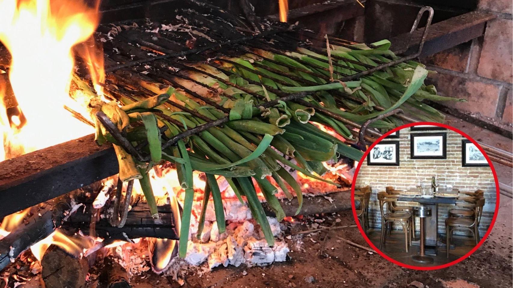 Fotomontaje calçots a la brasa y restaurante El Pintor