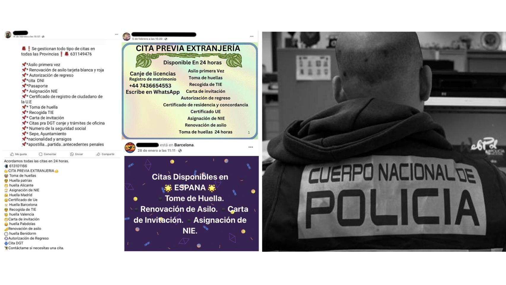 Un montaje de anuncios de vendedores ilegales de citas par Extranjería en Barcelona.