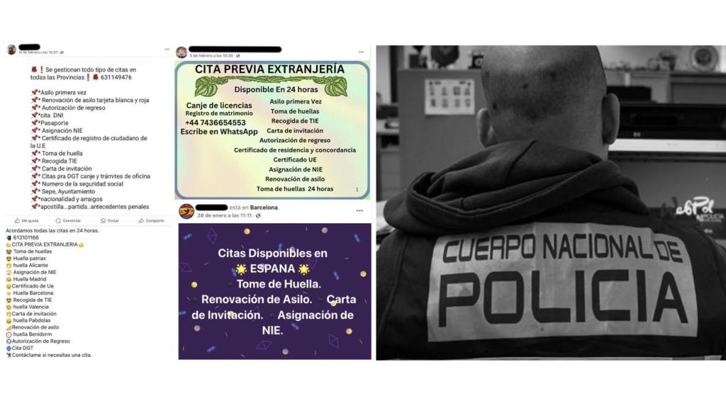 Un montaje de anuncios de vendedores ilegales de citas par Extranjería en Barcelona.