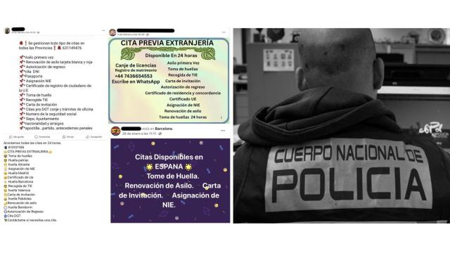 Un montaje de anuncios de vendedores ilegales de citas par Extranjería en Barcelona.