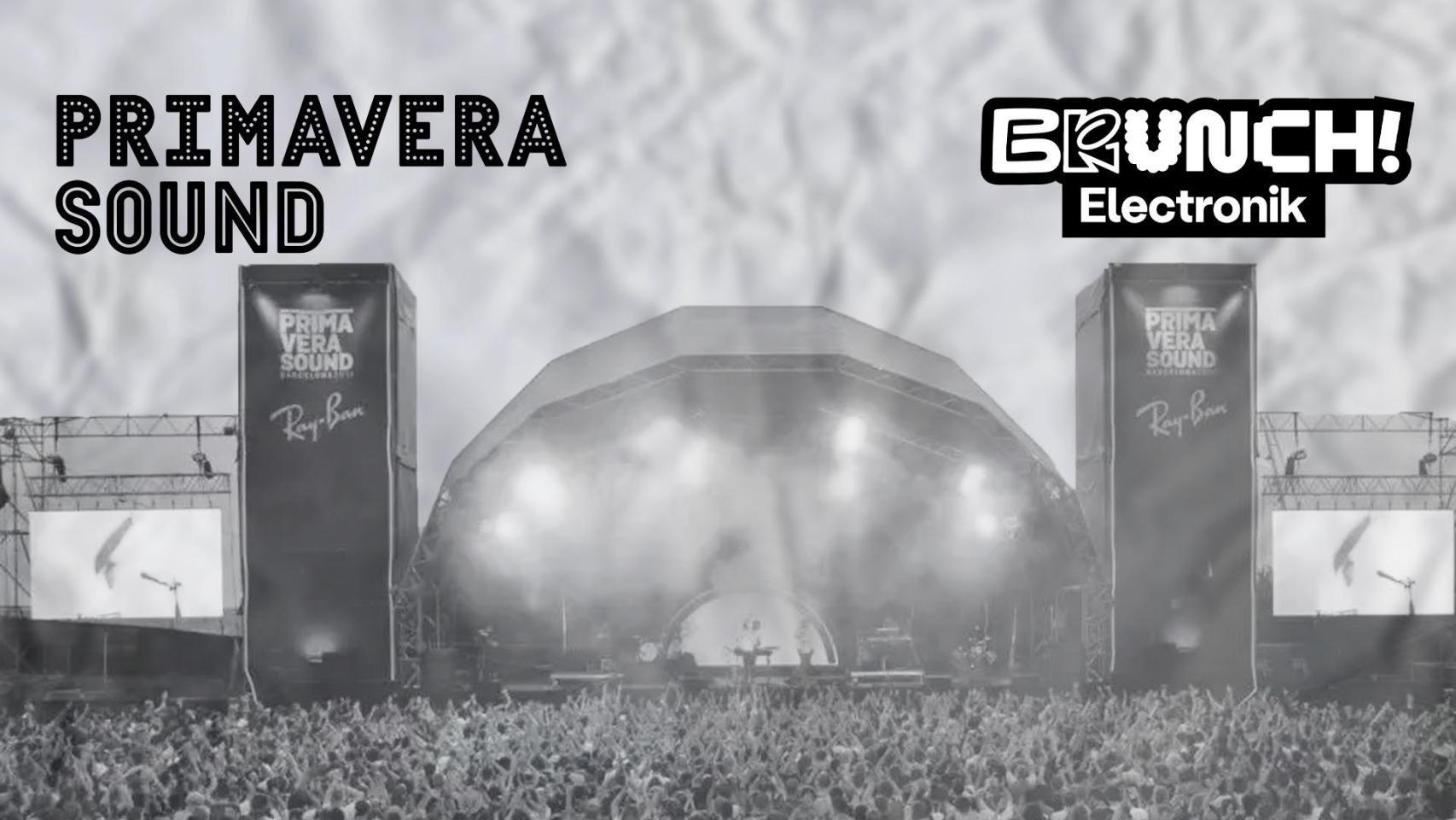 Un escenario del Primavera Sound y los logos de este festiVal y el Brunch Electrònik