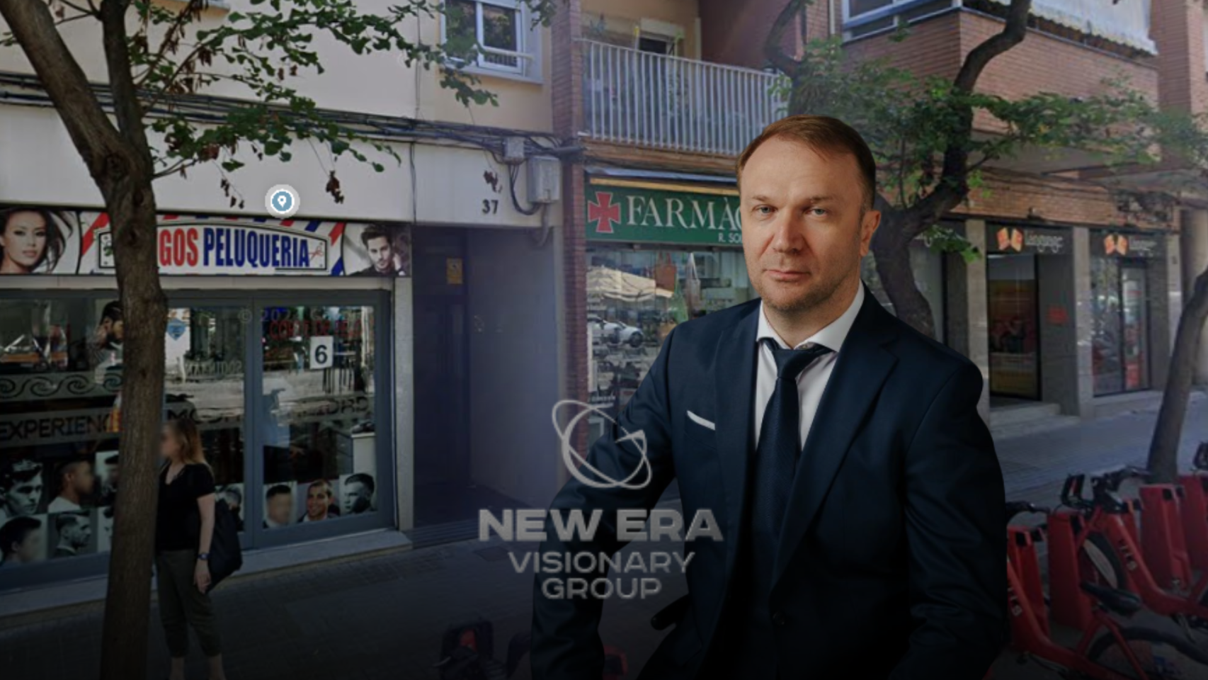 La filial de New Era Visionary Group en Sant Andreu junto a Ruslan Birladeanu en un fotomontaje