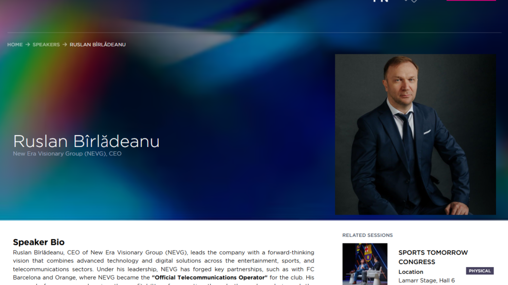 Ficha de Ruslan Birladeanu en la web del Mobile World Congress