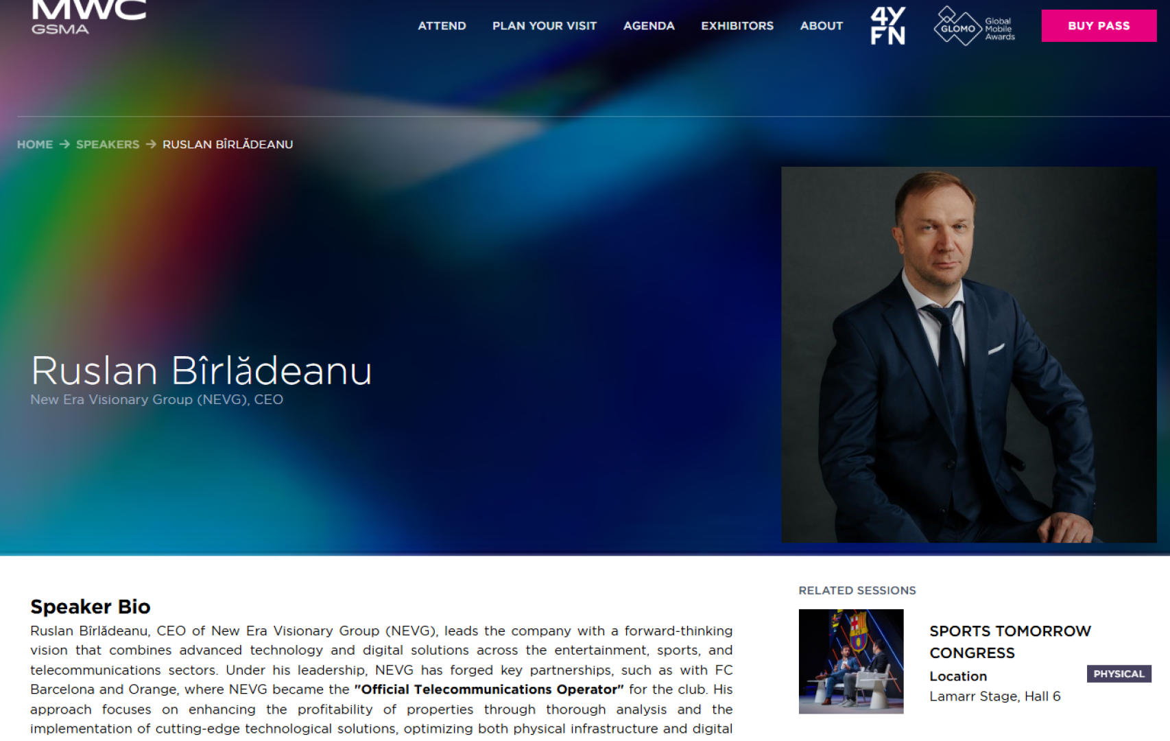 Ficha de Ruslan Birladeanu en la web del Mobile World Congress