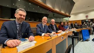 Jaume Collboni junto a otros alcaldes europeos en el Parlamento Europeo