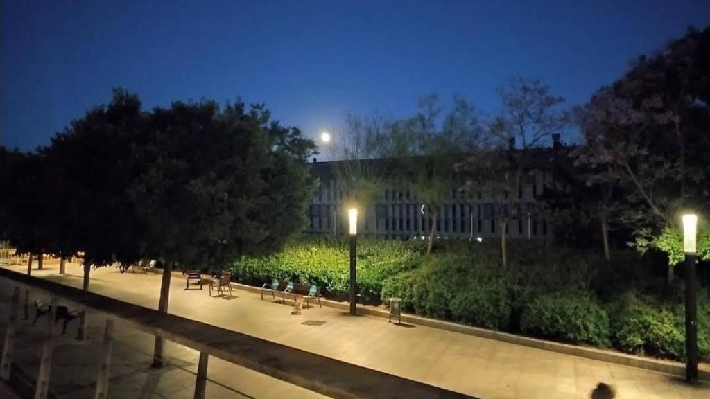 El parc de la plaça d'Ernest Lluch, al capvespre