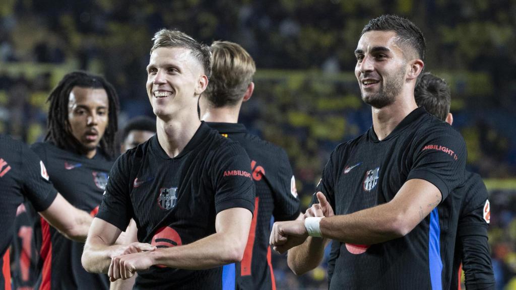 Ferran Torres imita la celebració de Dani Olmo després de marcar a Las Palmas
