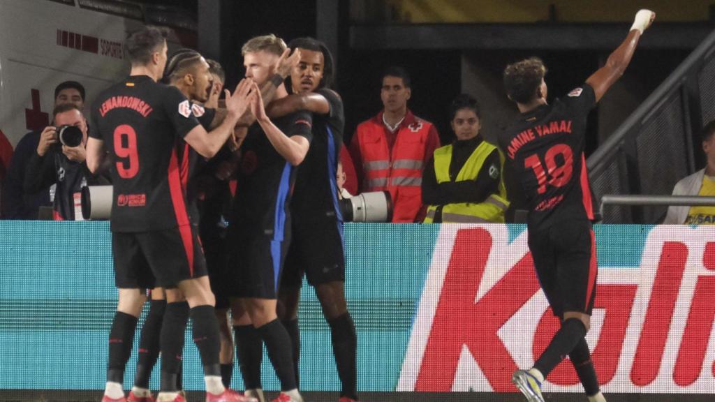 El Barça celebra el gol de Dani Olmo contra Las Palmas
