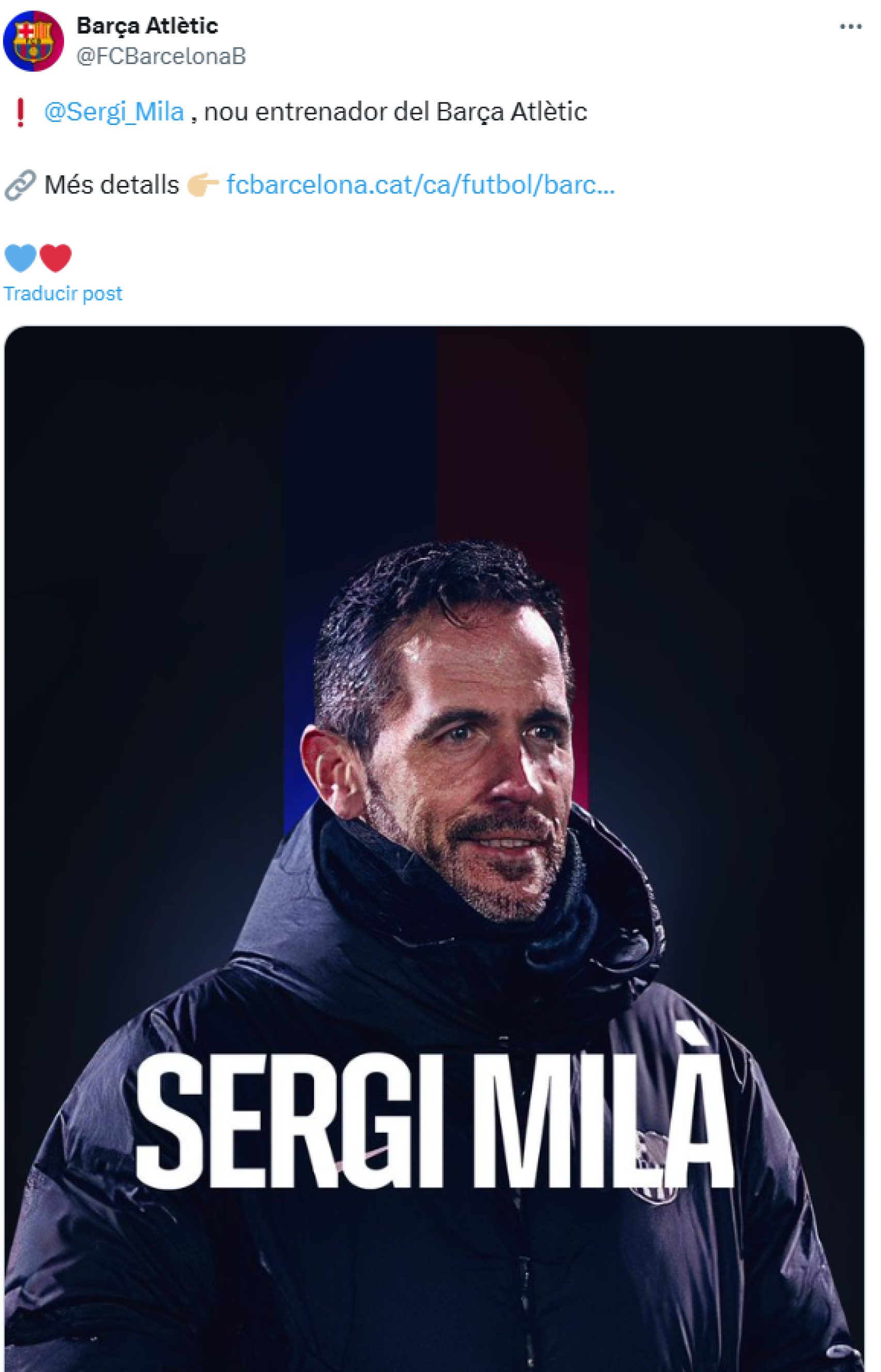 Sergi Milà, nuevo entrenador del Barça B en sustitución de Albert Sánchez