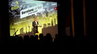 El alcalde de Barcelona, Jaume Collboni, durante la presentación de la salida del Tour de Francia