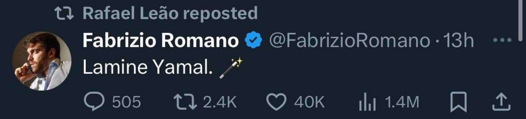 El viral retuit de Rafael Leao sobre Lamine Yamal