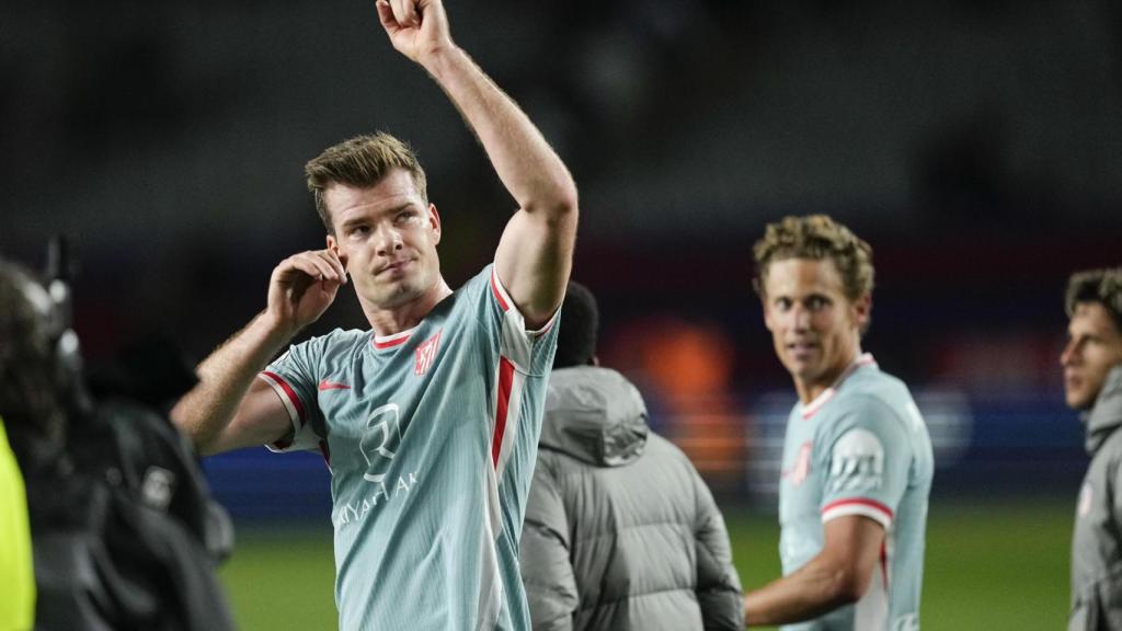 Sorloth celebra el empate del Atlético en Montjuïc