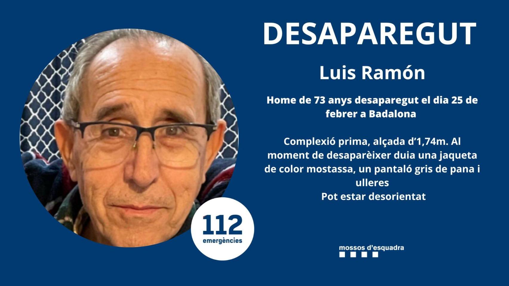 Buscan a Luis, un hombre de 73 años desaparecido en Sant Adrià de Besòs
