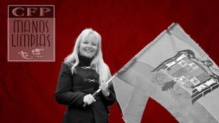 Montaje con Carlota Sales y el logo de Manos Limpias