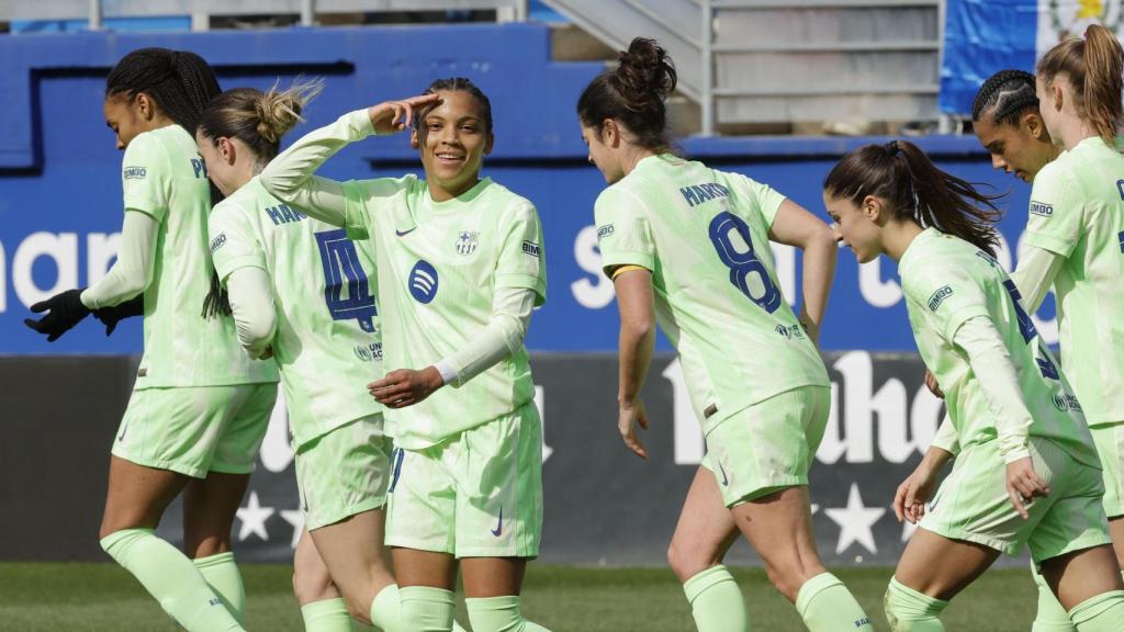 La celebración de Vicky López en la victoria del Barça Femenino en Eibar