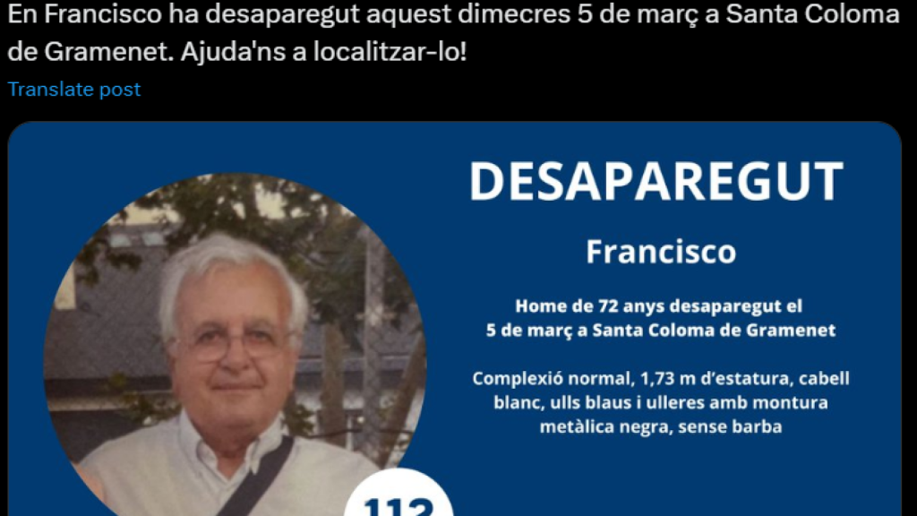 Captura de pantalla del tuit publicat pels Mossos