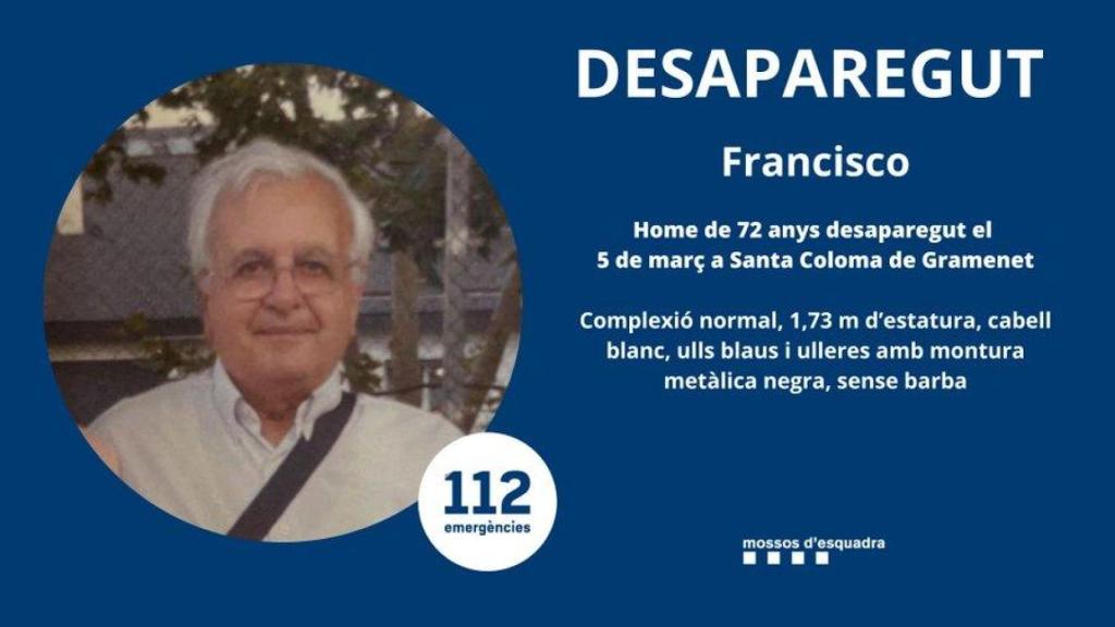 Buscan a Francisco, un hombre de 72  años