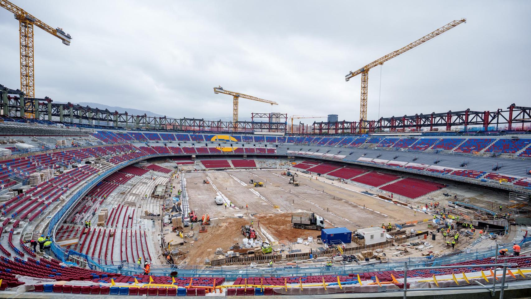 Visión panorámica de las obras del nuevo Camp Nou en marzo de 2025