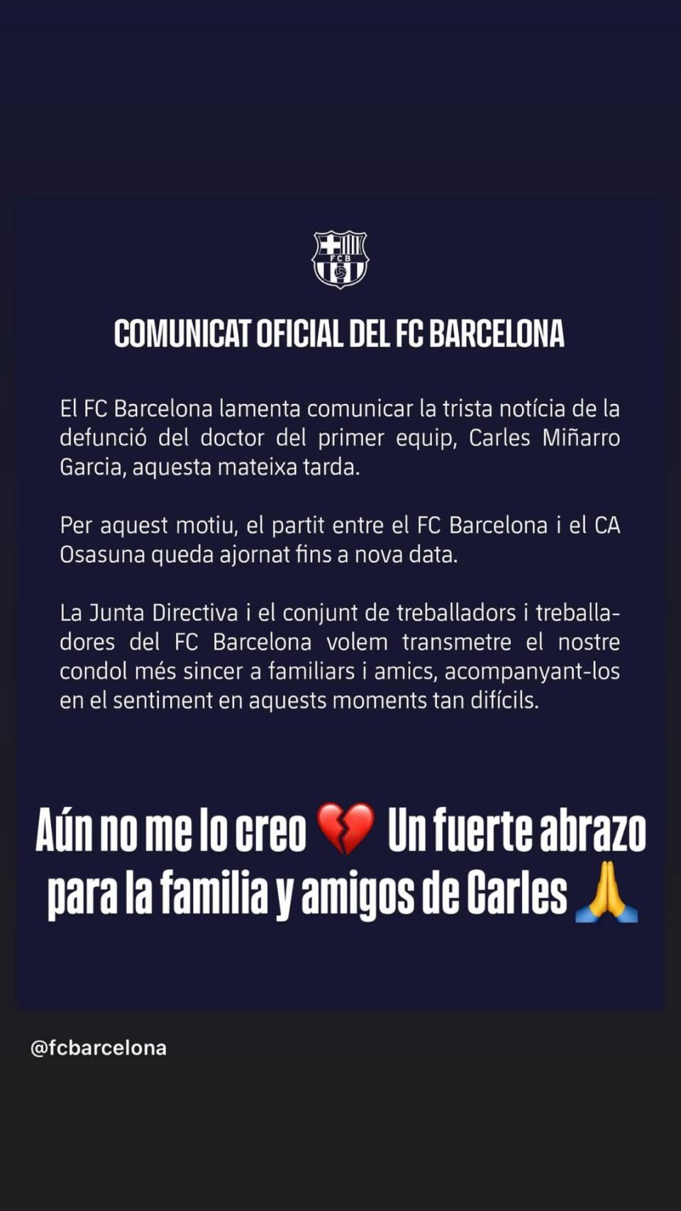 Pedri da sus condolencias a la familia del doctor Carles Miñarro, fallecido en el hotel Melià de Pedralbes
