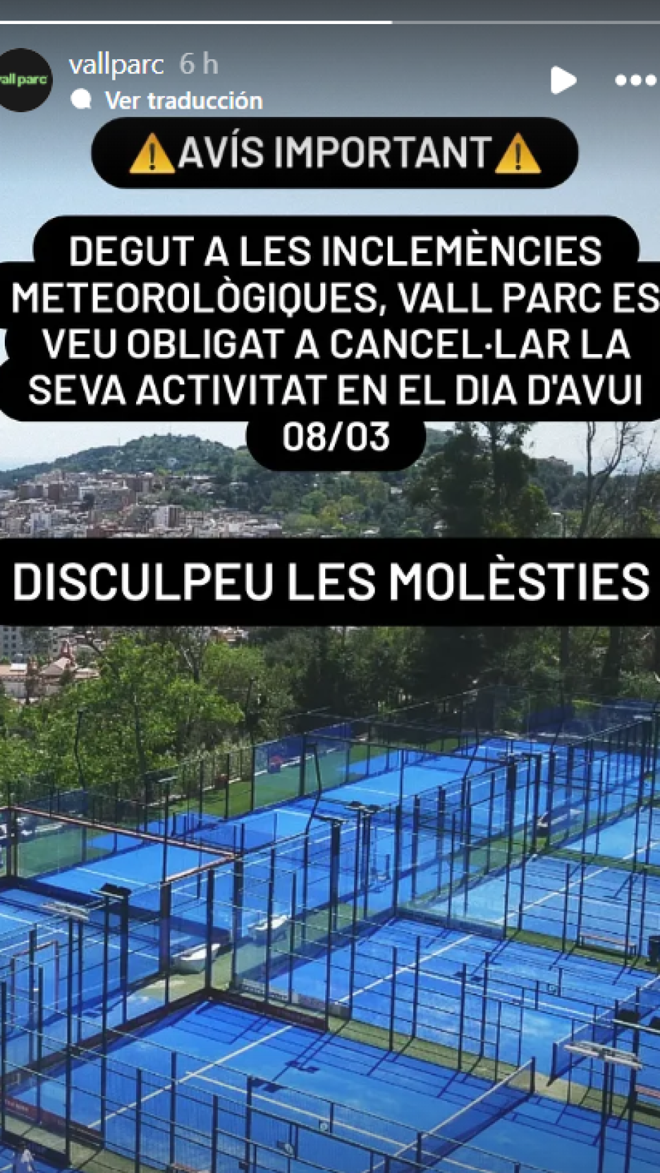 El club Vallparc informa del cese de su actividad por el desprendimiento