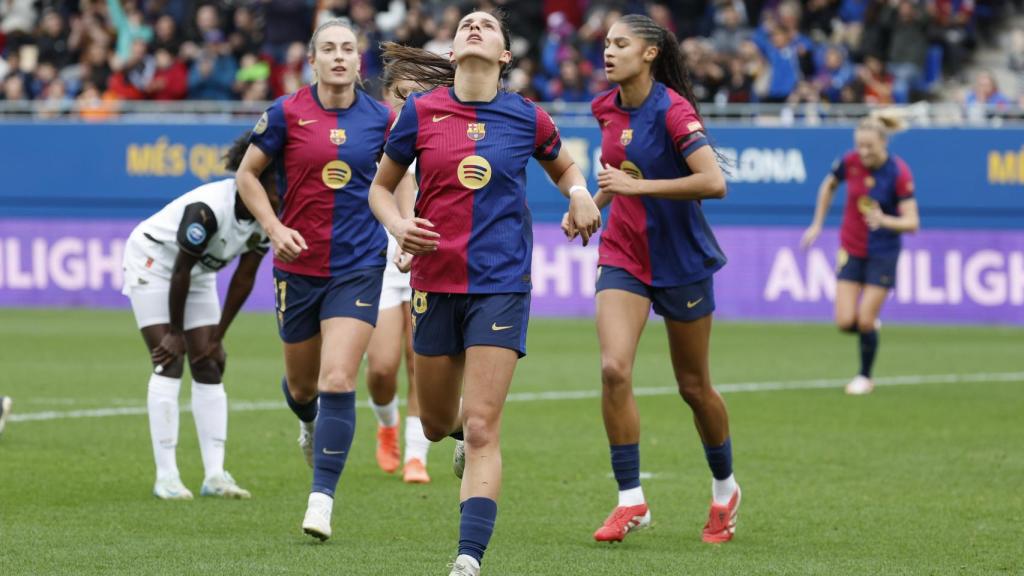 Kika Nazareth celebra su gol con el Barça Femenino contra el Valencia
