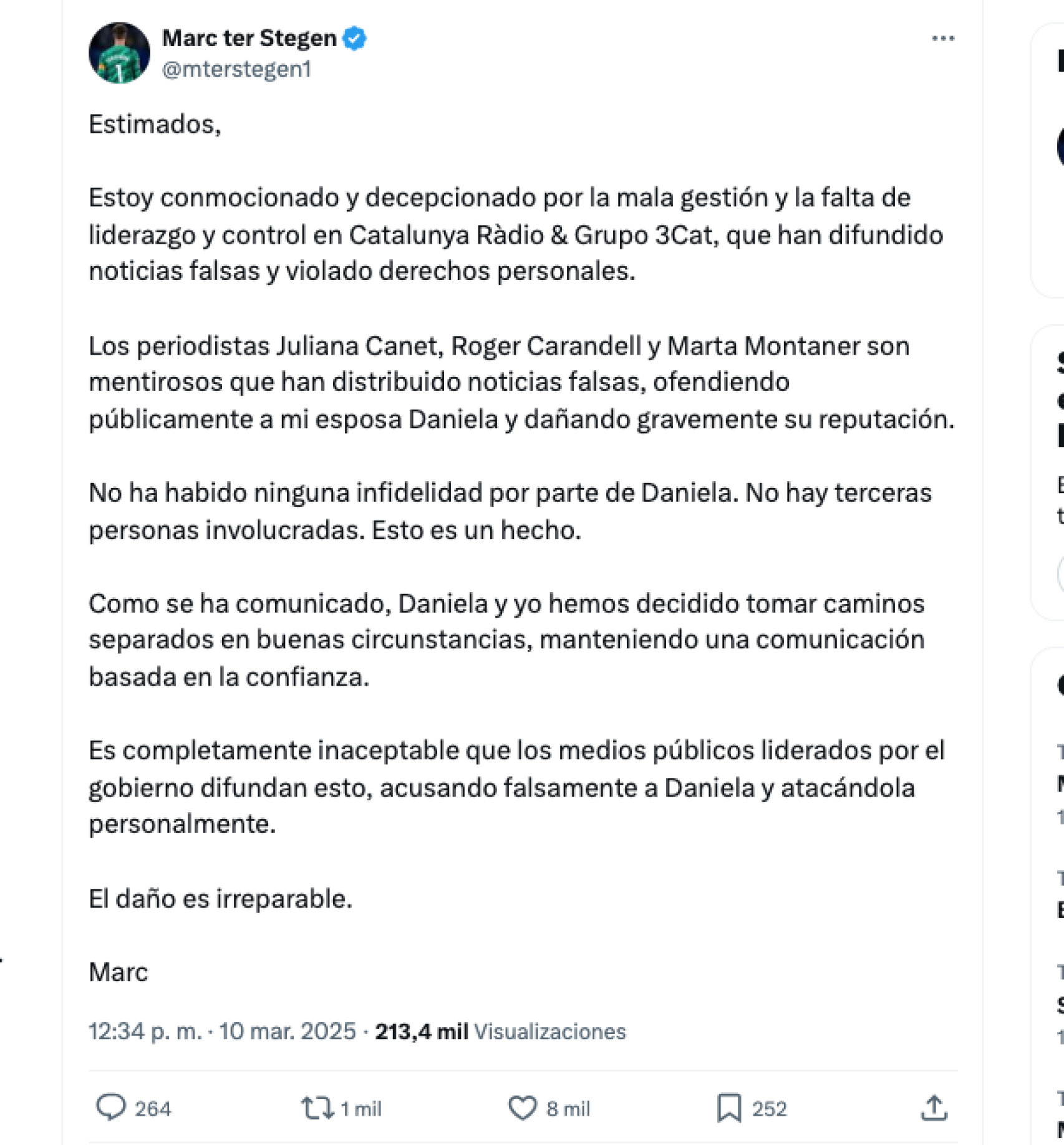 Ter Stegen estalla contra varios periodistas de Catalunya Radio