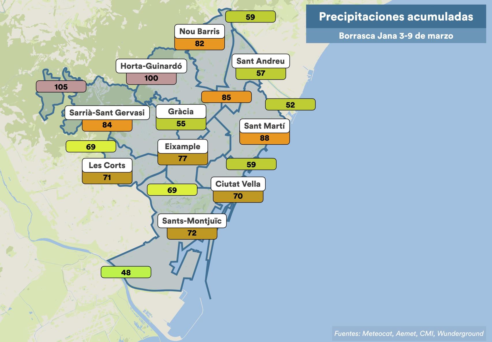 Mapa de precipitación acumulada durante este temporal