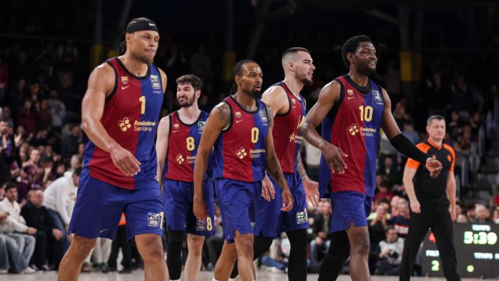 Los jugadores del Barça de basket, durante la victoria contra el Partizan en la Euroliga