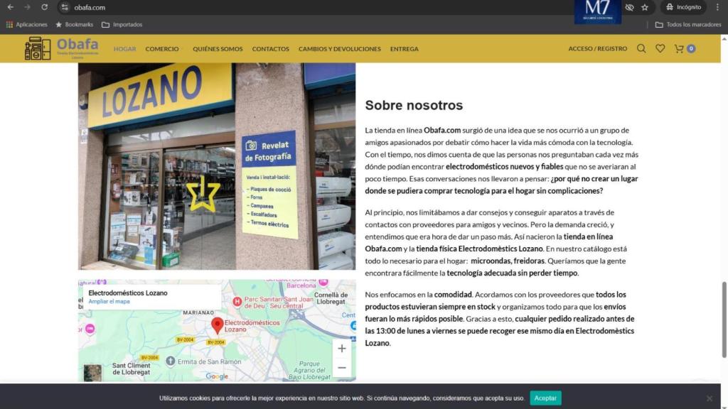 Presentació de la botiga a la pàgina web fraudulenta