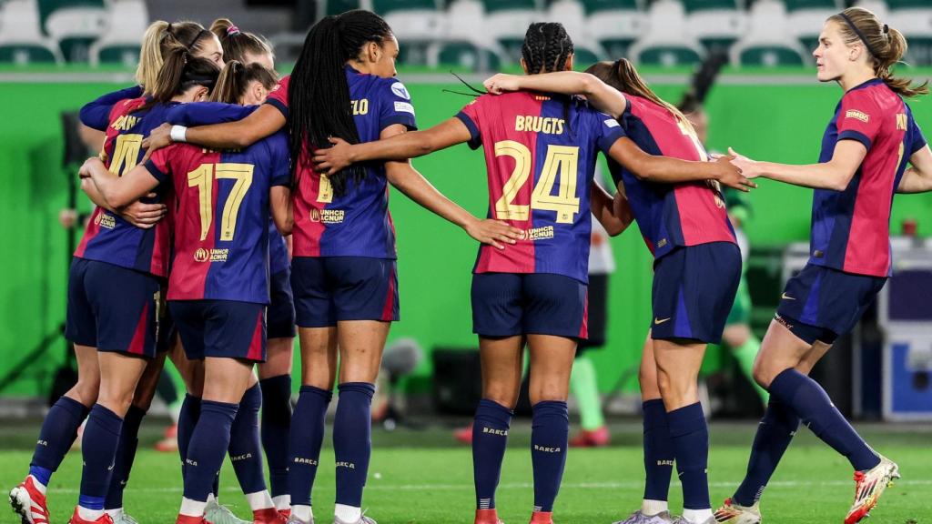 El Barça Femenino celebra el gol de Ewa Pajor ante su exequipo, el Wolfsburgo, en la Champions League