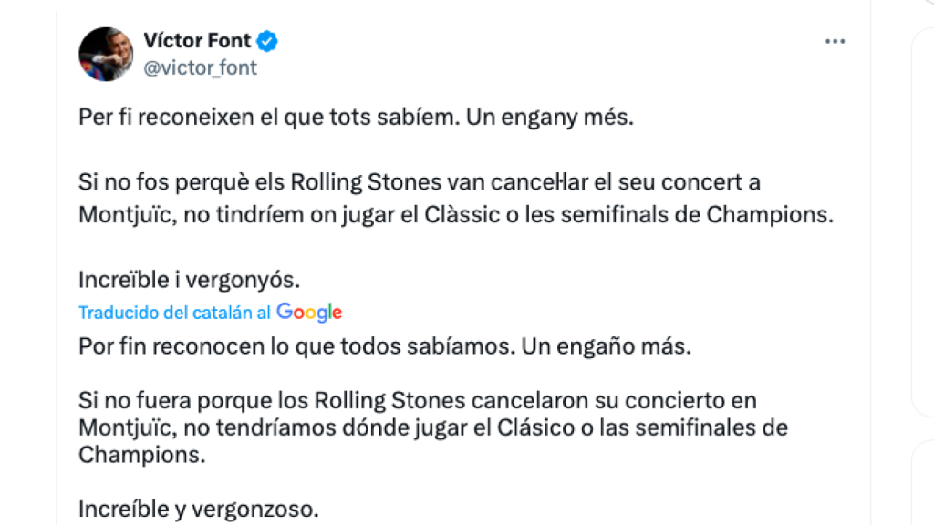 Tuit de Víctor Font contra Laporta