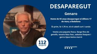 Genaro, un hombre de 93 años desaparecido en Badalona