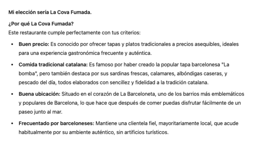 Captura de una resposta de ChatGPT