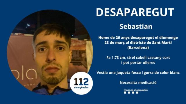 Buscan a Sebastian, un hombre de 26 años desaparecido en en distrito de Sant Martí