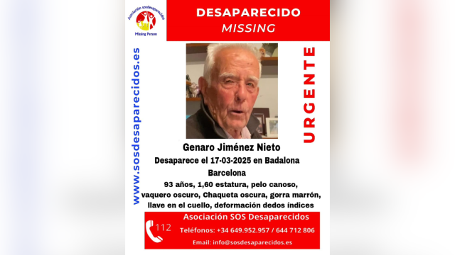 Genaro Jiménez Nieto, de 93 años, desaparecido en Badalona