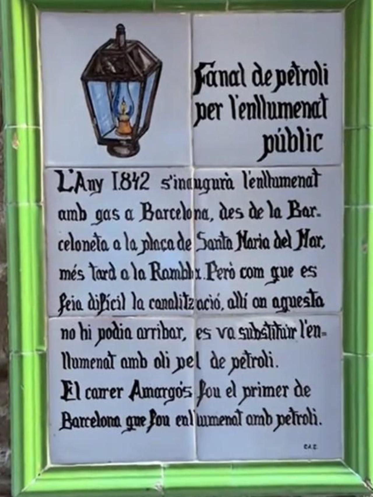 Placa històrica al Carrer Amargós de Barcelona