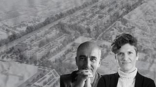 El arquitecto Miquel Roa, la alcaldesa de El Prat, Alba Bou, y un 'render' de La Seda