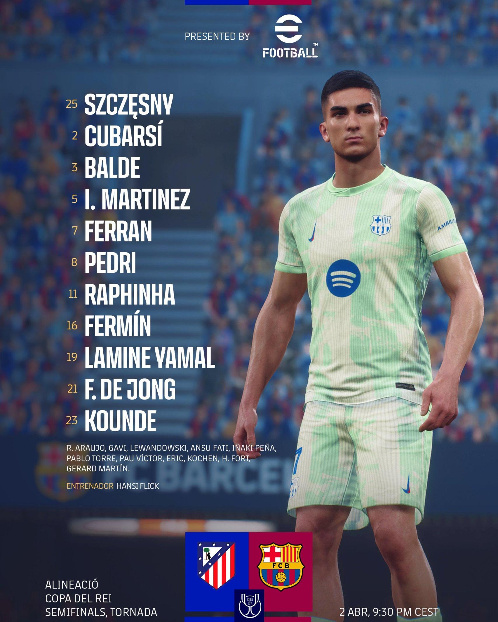 Alineación de Flick para el Atlético-Barça de semifinales de Copa del Rey