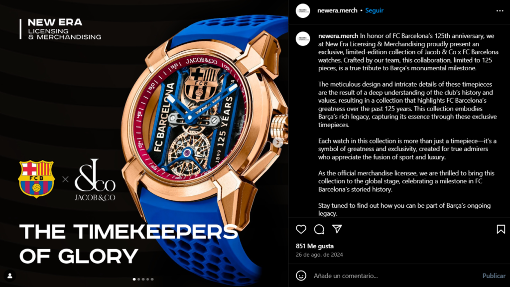 'Post' en Insgtagram de New Era Licensing & Merchandising con los relojes del Barça por el 125 aniversario