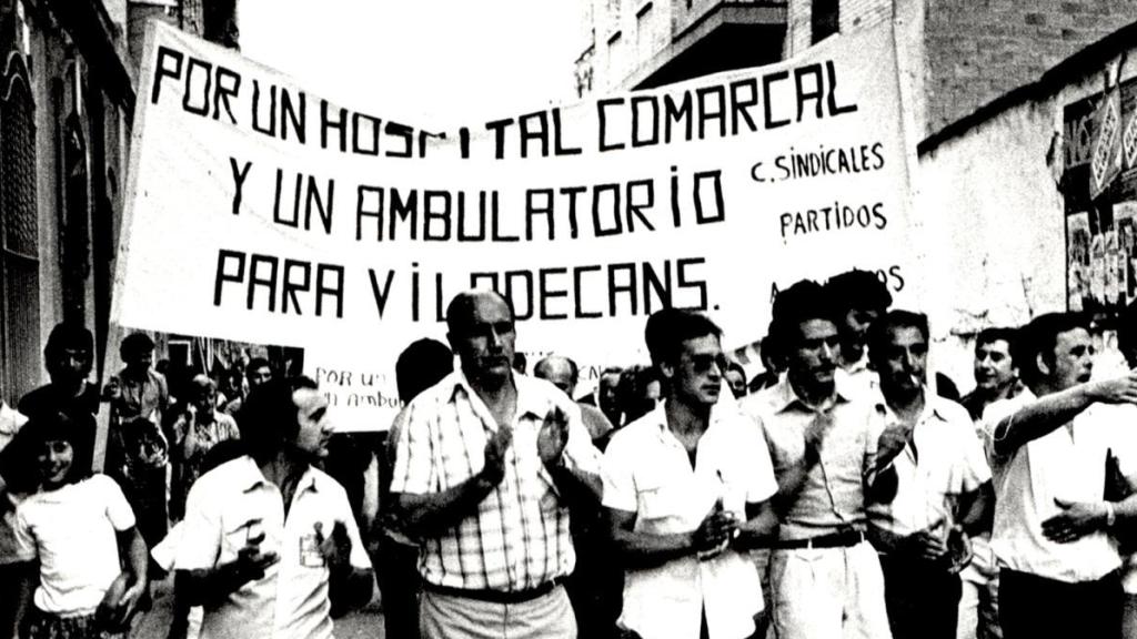 Manifestación durante los años 70 para reabrir el Hospital de Viladecans