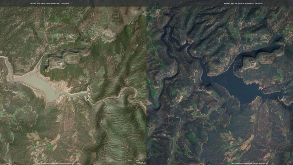 Antes y después del Pantà de Sau