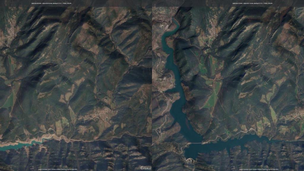 Antes y después del Pantà de La Baells